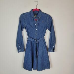 Polo Ralph Lauren Shirt Dress Girls 12 Blue Denim Long Sleeve Belted Casual